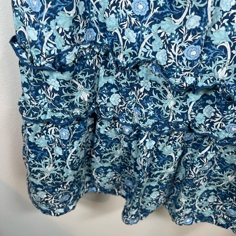Anthropologie THML Floral Midi Dress Blue White Large Dainty Tiered Ruffle Boho - Picture 7 of 13